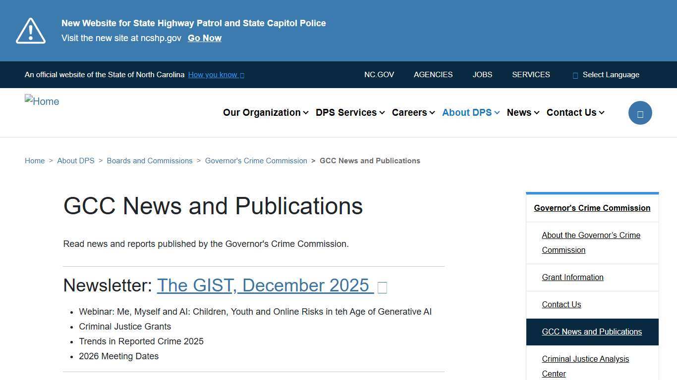GCC News and Publications NC DPS